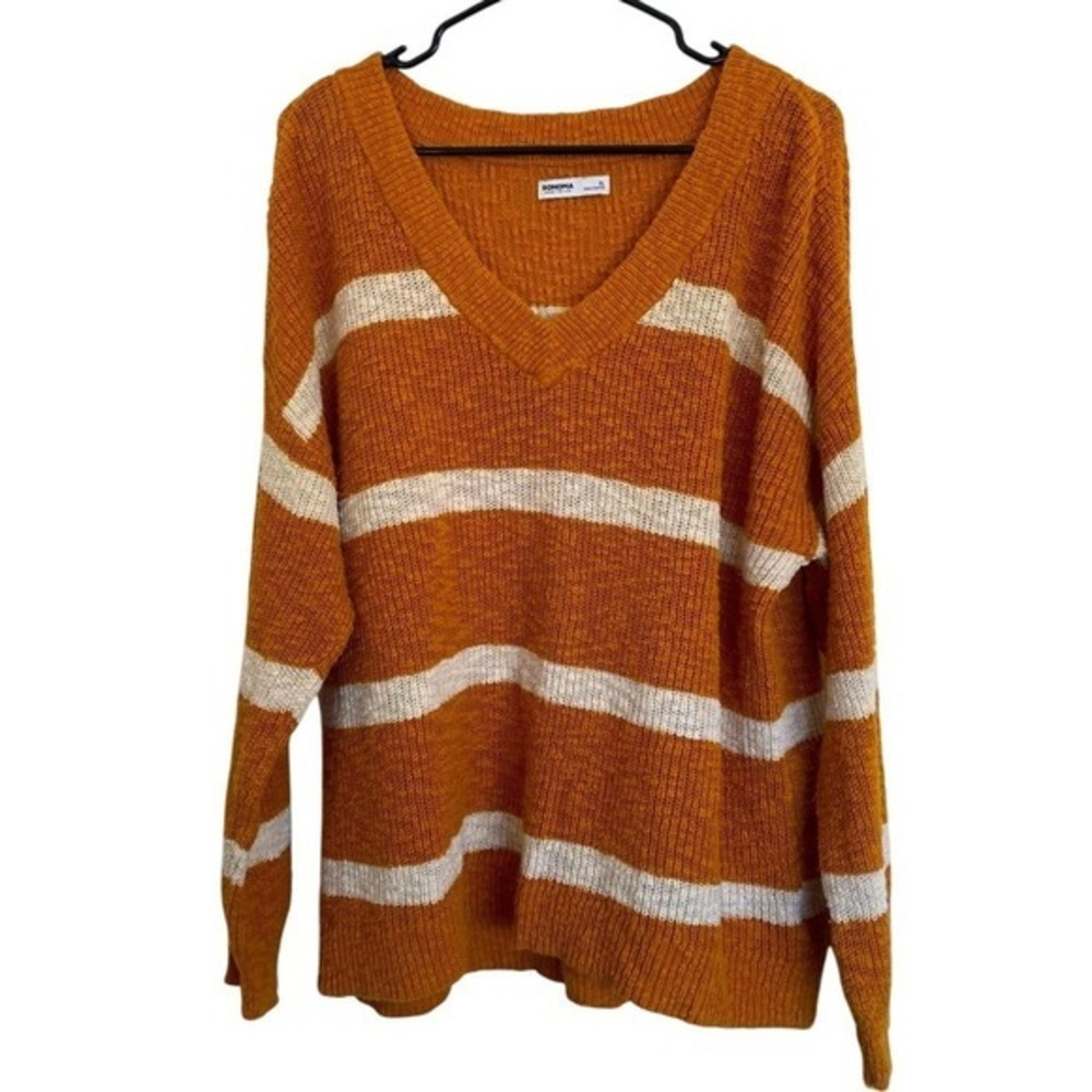 SONOMA Women's XL Oversized Cozy Striped Knit Sweater 100% Cotton